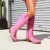 DREAM PAIRS Cowboy Knee High Boots for Women Western Retro Embroidered Cowgirl Boots Fashion Narrow Square Toe Comfortable Side Zipper Tall Boots for Ladies(Hot Pink)