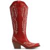 DREAM PAIRS Cowboy Knee High Boots for Women Western Retro Embroidered Cowgirl Boots Fashion Narrow Square Toe Comfortable Side Zipper Tall Boots for Ladies(Red)