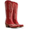 DREAM PAIRS Cowboy Knee High Boots for Women Western Retro Embroidered Cowgirl Boots Fashion Narrow Square Toe Comfortable Side Zipper Tall Boots for Ladies(Red)