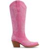 DREAM PAIRS Cowboy Knee High Boots for Women Western Retro Embroidered Cowgirl Boots Fashion Narrow Square Toe Comfortable Side Zipper Tall Boots for Ladies(Hot Pink)