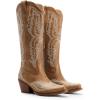 DREAM PAIRS Cowboy Knee High Boots for Women Western Retro Embroidered Cowgirl Boots Fashion Narrow Square Toe Comfortable Side Zipper Tall Boots for Ladies(Brown)