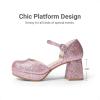 DREAM PAIRS Girls Dress Shoes Platform Square Toe High Heels Ankle Strap Party Wedding Flower Pump for Little Big Kid(Pink)
