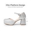 DREAM PAIRS Girls Dress Shoes Platform Square Toe High Heels Ankle Strap Party Wedding Flower Pump for Little Big Kid(Silver)