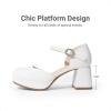 DREAM PAIRS Girls Dress Shoes Platform Square Toe High Heels Ankle Strap Party Wedding Flower Pump for Little Big Kid(White)
