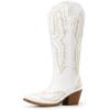 DREAM PAIRS Cowboy Knee High Boots for Women Western Retro Embroidered Cowgirl Boots Fashion Narrow Square Toe Comfortable Side Zipper Tall Boots for Ladies(White)