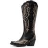 DREAM PAIRS Cowboy Knee High Boots for Women Western Retro Embroidered Cowgirl Boots Fashion Narrow Square Toe Comfortable Side Zipper Tall Boots for Ladies(Black)