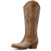 DREAM PAIRS Cowboy Knee High Boots for Women Western Retro Embroidered Cowgirl Boots Fashion Narrow Square Toe Comfortable Side Zipper Tall Boots for Ladies(Brown)