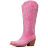 DREAM PAIRS Cowboy Knee High Boots for Women Western Retro Embroidered Cowgirl Boots Fashion Narrow Square Toe Comfortable Side Zipper Tall Boots for Ladies(Hot Pink)