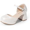 DREAM PAIRS Girls Dress Shoes Platform Square Toe High Heels Ankle Strap Party Wedding Flower Pump for Little Big Kid(Ivory)
