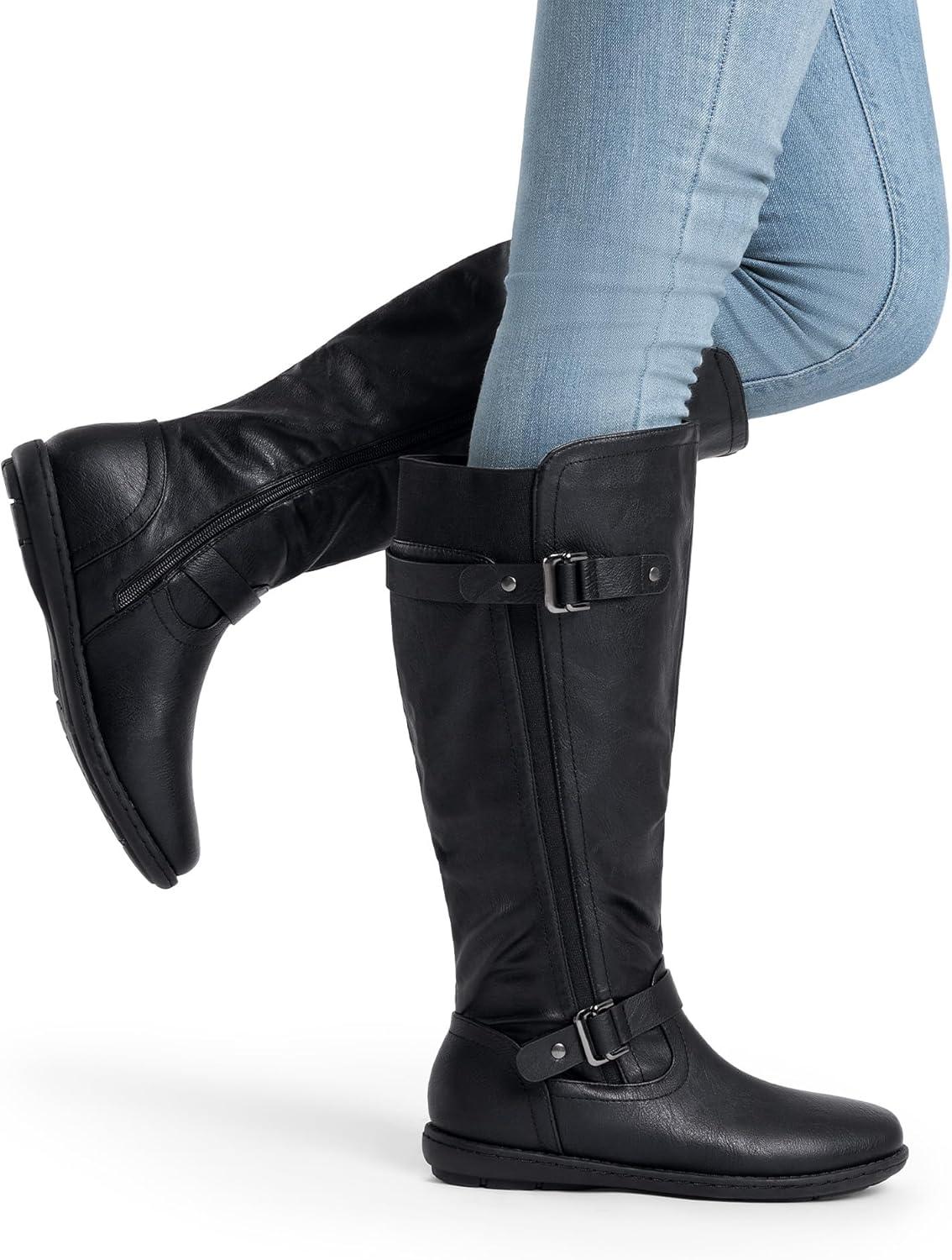 image:imageDREAM PAIRS Womens Wide Calf Knee High Faux FurLined Flat Fashion Winter Boots with Side ZipperBlack