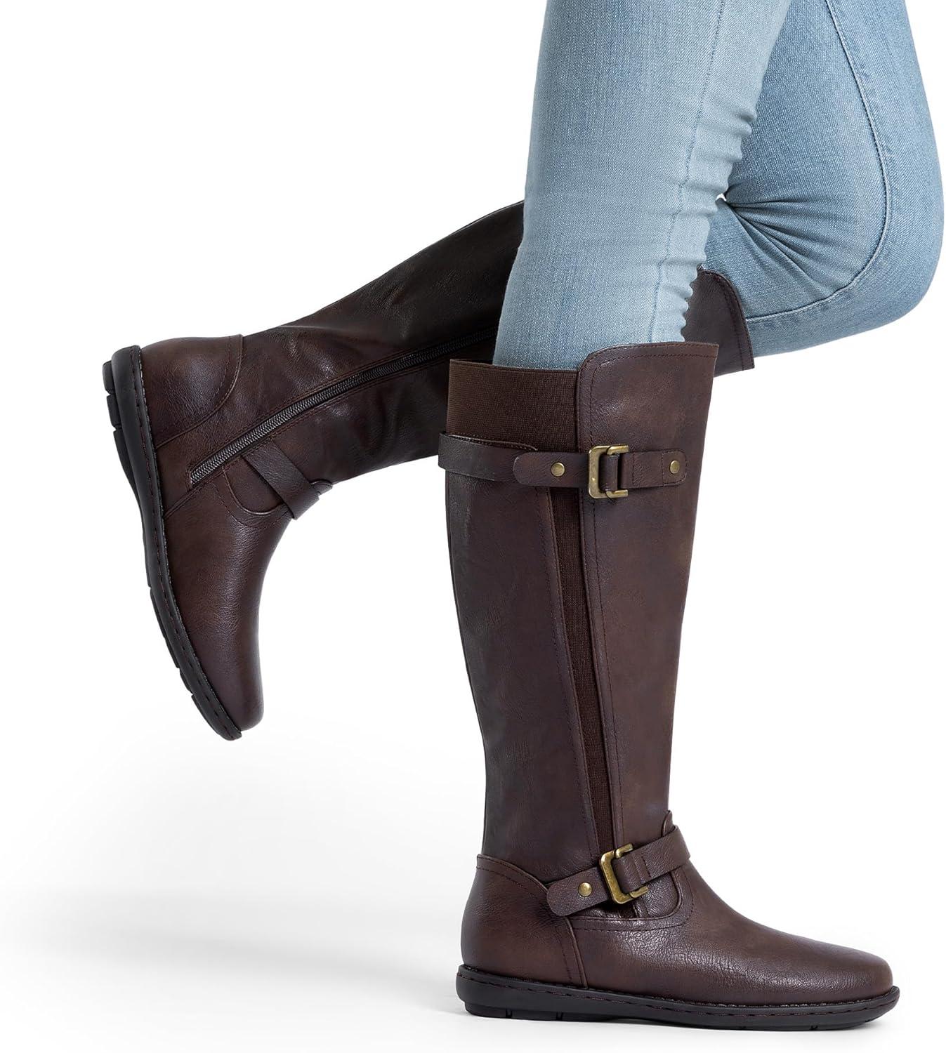 image:imageDREAM PAIRS Womens Wide Calf Knee High Faux FurLined Flat Fashion Winter Boots with Side ZipperBrown
