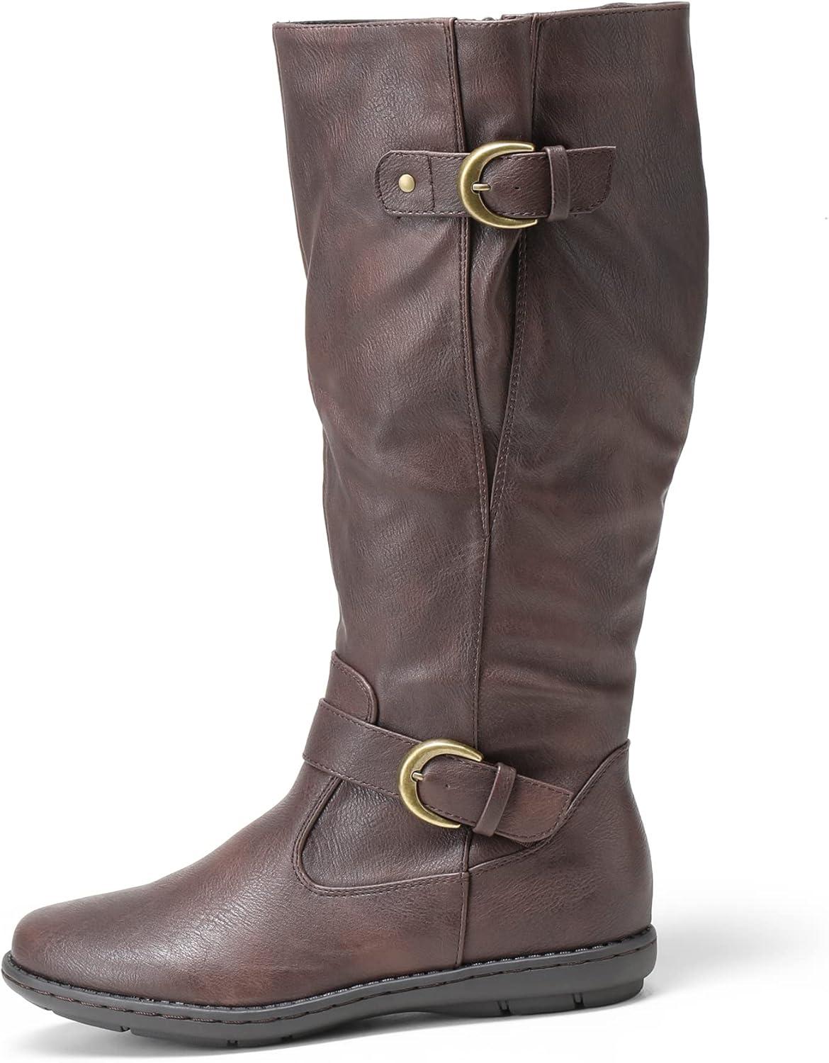 image:imageDREAM PAIRS Womens Wide Calf Knee High Faux FurLined Flat Fashion Winter Boots with Side ZipperWideCalfBrown