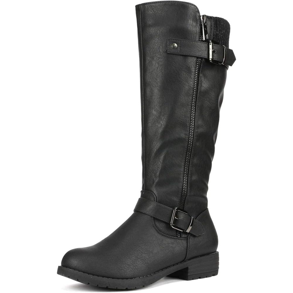 image:imageDREAM PAIRS Womens Knee High Boots Comfortable Riding Boots Side Zipper Fall Boots with BuckleBlack