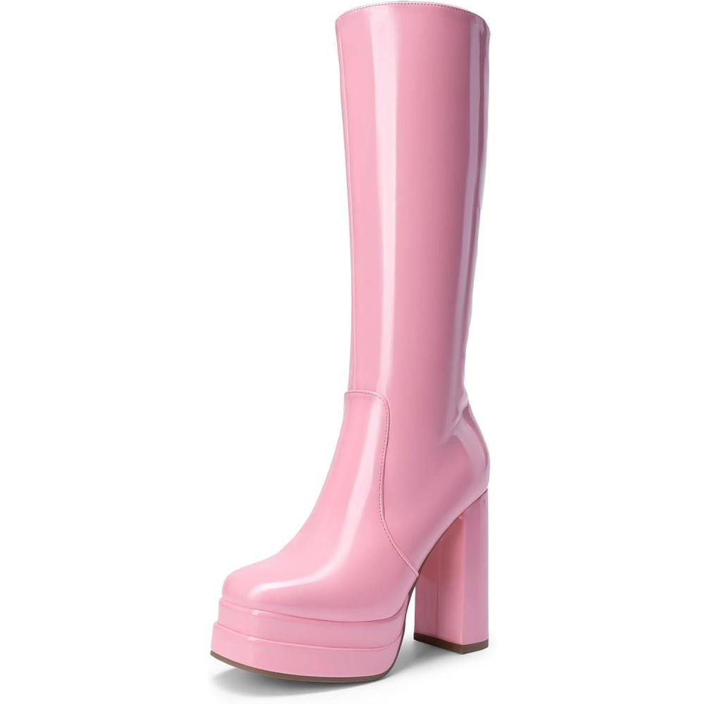 image:imageDREAM PAIRS Womens Platform Heeled Knee High Boots Long Chunky Tall Gogo Boots for FallPink