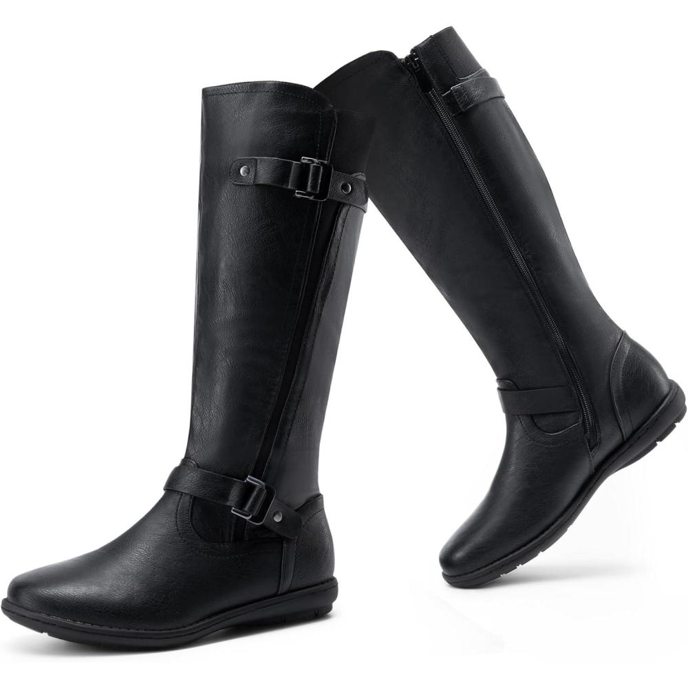 image:imageDREAM PAIRS Womens Wide Calf Knee High Faux FurLined Flat Fashion Winter Boots with Side ZipperBlack