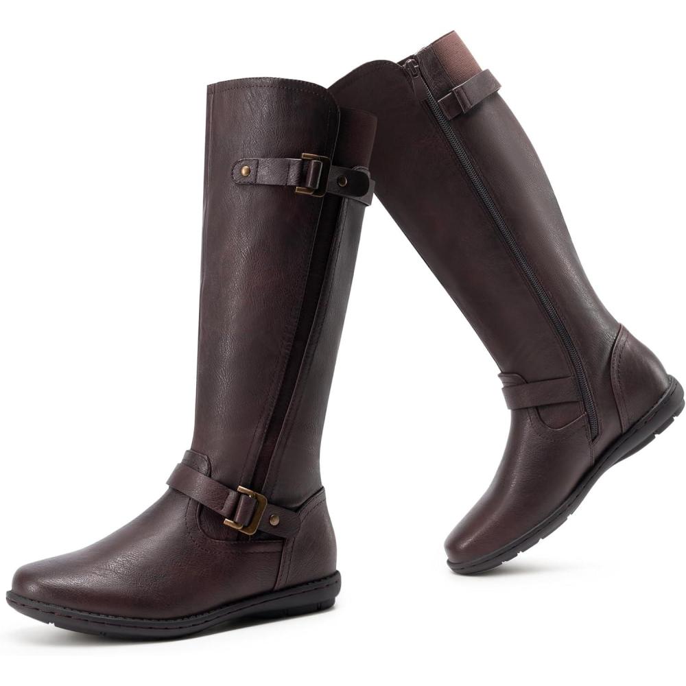 image:imageDREAM PAIRS Womens Wide Calf Knee High Faux FurLined Flat Fashion Winter Boots with Side ZipperBrown