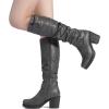 DREAM PAIRS Women’s Chunky Heel Knee High Boots Side Zipper Round Toe Boots with Faux Fur Lining(Grey)