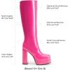 DREAM PAIRS Women’s Platform Heeled Knee High Boots, Long Chunky Tall Gogo Boots for Fall(Hot Pink-pat)