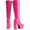DREAM PAIRS Women’s Platform Heeled Knee High Boots, Long Chunky Tall Gogo Boots for Fall(Hot Pink-pat)