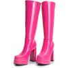 DREAM PAIRS Women’s Platform Heeled Knee High Boots, Long Chunky Tall Gogo Boots for Fall(Hot Pink-pat)