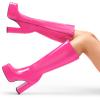 DREAM PAIRS Women’s Platform Heeled Knee High Boots, Long Chunky Tall Gogo Boots for Fall(Hot Pink-pat)