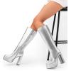 DREAM PAIRS Women’s Platform Heeled Knee High Boots, Long Chunky Tall Gogo Boots for Fall(Metallic Silver)