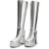 DREAM PAIRS Women’s Platform Heeled Knee High Boots, Long Chunky Tall Gogo Boots for Fall(Metallic Silver)