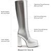 DREAM PAIRS Women’s Platform Heeled Knee High Boots, Long Chunky Tall Gogo Boots for Fall(Metallic Silver)