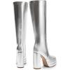 DREAM PAIRS Women’s Platform Heeled Knee High Boots, Long Chunky Tall Gogo Boots for Fall(Metallic Silver)
