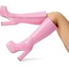 DREAM PAIRS Women’s Platform Heeled Knee High Boots, Long Chunky Tall Gogo Boots for Fall(Pink)