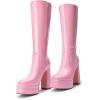 DREAM PAIRS Women’s Platform Heeled Knee High Boots, Long Chunky Tall Gogo Boots for Fall(Pink)