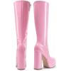 DREAM PAIRS Women’s Platform Heeled Knee High Boots, Long Chunky Tall Gogo Boots for Fall(Pink)