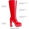 DREAM PAIRS Women’s Platform Heeled Knee High Boots, Long Chunky Tall Gogo Boots for Fall(Red-pat)