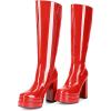 DREAM PAIRS Women’s Platform Heeled Knee High Boots, Long Chunky Tall Gogo Boots for Fall(Red-pat)