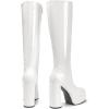 DREAM PAIRS Women’s Platform Heeled Knee High Boots, Long Chunky Tall Gogo Boots for Fall(White-pat)