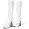 DREAM PAIRS Women’s Platform Heeled Knee High Boots, Long Chunky Tall Gogo Boots for Fall(White-pat)
