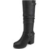 DREAM PAIRS Women’s Chunky Heel Knee High Boots Side Zipper Round Toe Boots with Faux Fur Lining(Black)