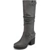 DREAM PAIRS Women’s Chunky Heel Knee High Boots Side Zipper Round Toe Boots with Faux Fur Lining(Grey)