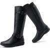 DREAM PAIRS Women’s Wide Calf Knee High Faux Fur-Lined Flat Fashion Winter Boots with Side Zipper(Black)