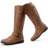DREAM PAIRS Women’s Wide Calf Knee High Faux Fur-Lined Flat Fashion Winter Boots with Side Zipper(Camel)