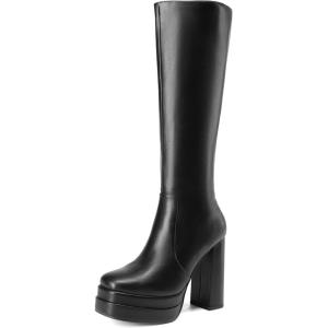 DREAM PAIRS Women’s Platform Heeled Knee High Boots, Long Chunky Tall Gogo Boots for Fall(Black)