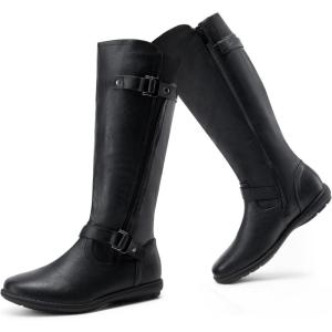 DREAM PAIRS Women’s Wide Calf Knee High Faux Fur-Lined Flat Fashion Winter Boots with Side Zipper(Black)