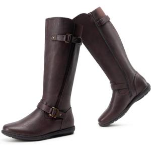 DREAM PAIRS Women’s Wide Calf Knee High Faux Fur-Lined Flat Fashion Winter Boots with Side Zipper(Brown)
