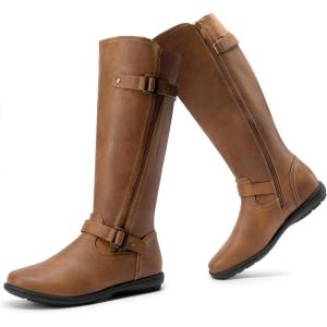 DREAM PAIRS Women’s Wide Calf Knee High Faux Fur-Lined Flat Fashion Winter Boots with Side Zipper(Trace-wide-calf-camel)