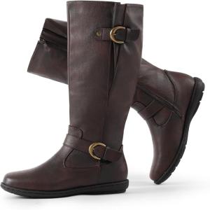 DREAM PAIRS Women’s Wide Calf Knee High Faux Fur-Lined Flat Fashion Winter Boots with Side Zipper(Wide/Calf/Brown)