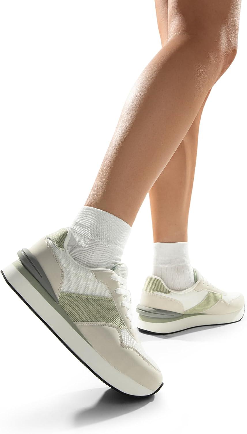 image:imageDREAM PAIRS Women Sneakers Tennis Ray Walking Platform Chunky Comfortable Lightweight Lace Up Casual Fashion SneakerWhiteGreen
