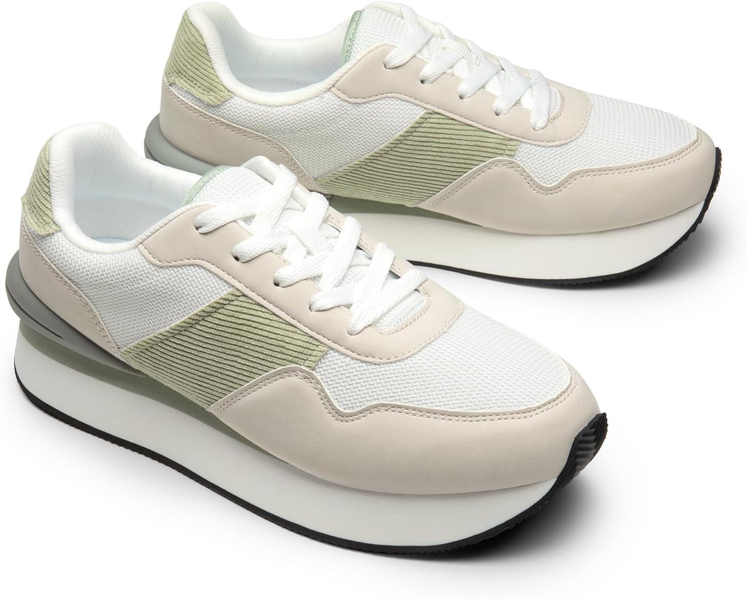 image:imageDREAM PAIRS Women Sneakers Tennis Ray Walking Platform Chunky Comfortable Lightweight Lace Up Casual Fashion SneakerWhiteGreen