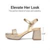 DREAM PAIRS Girls Sandals Open Toe Low Block Chunky Heels Sandals Party Dress Pumps Shoes for Little Big Kid(All Gold Glitter)