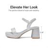 DREAM PAIRS Girls Sandals Open Toe Low Block Chunky Heels Sandals Party Dress Pumps Shoes for Little Big Kid(All Silver Glitter)