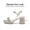 DREAM PAIRS Girls Sandals Open Toe Low Block Chunky Heels Sandals Party Dress Pumps Shoes for Little Big Kid(All Silver Metallic)